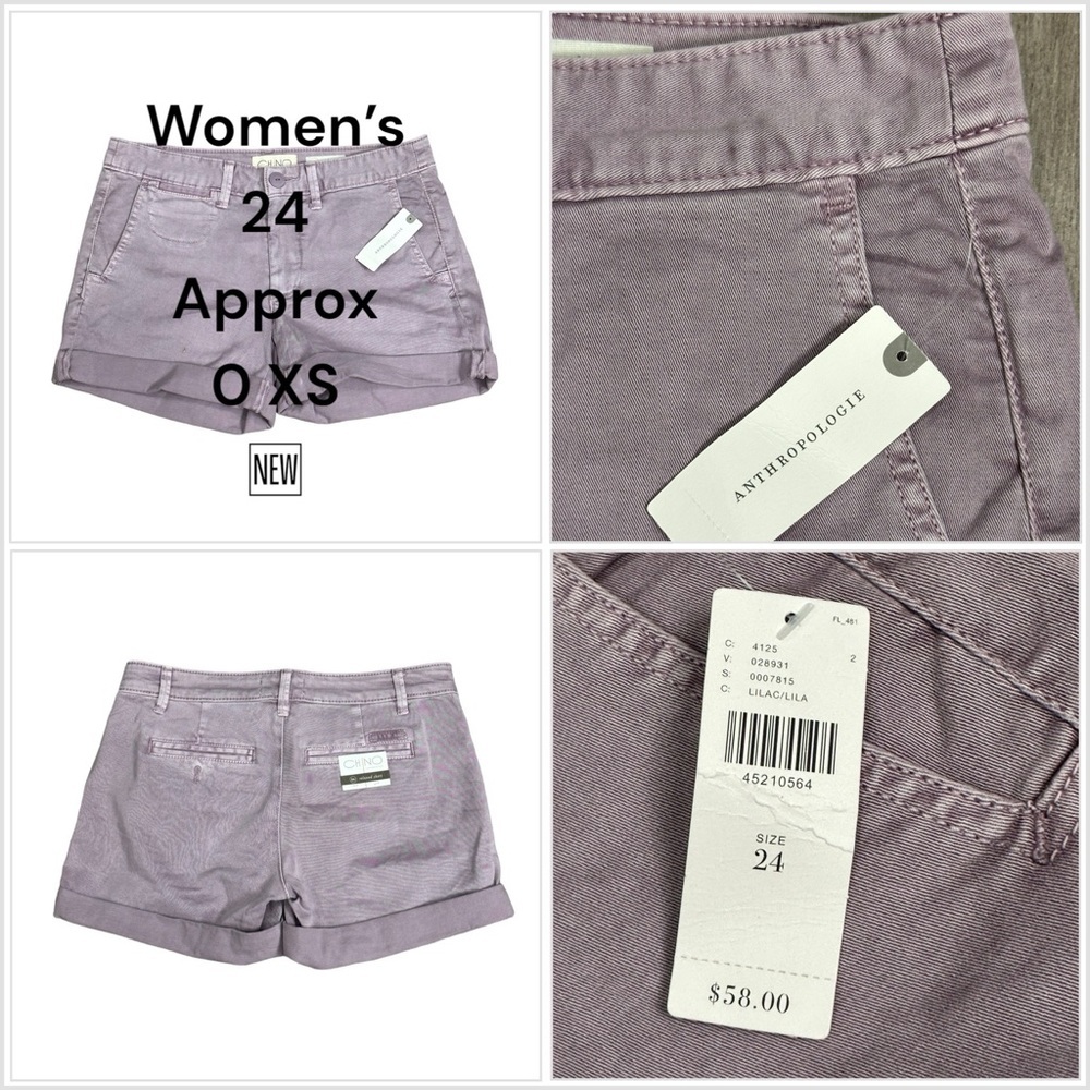 Women's Anthropologie 24 0 XS Shorts Chino Khakis Rolled Hem Dye Lilac Stretch